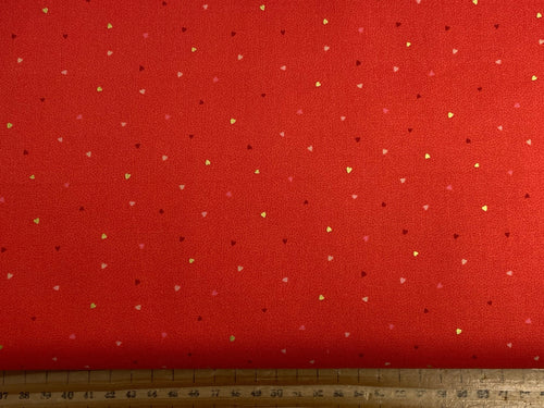 lewis and irene all we need is love fabric shack malmesbury cotton quilt craft tiny hearts on red with gold metallic