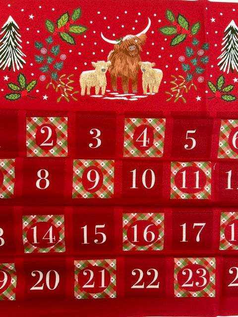 lewis and irene celtic christmas highland cows christmas advent panel fabric shack malmesbury 2