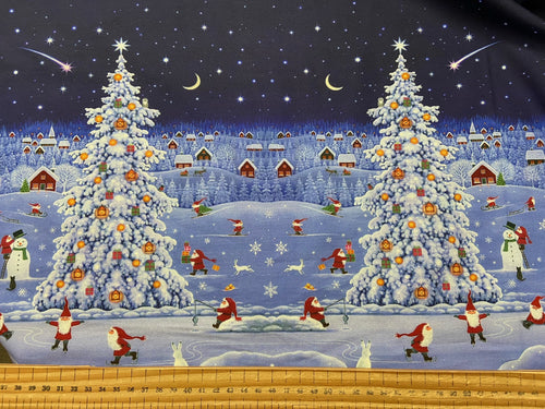 lewis and irene eva melhuish tomtens forest friends extra wide double border navy blue christmas holidays hare fox santa