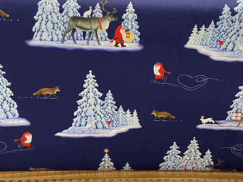 Eva Melhuish for Lewis & Irene Forest Friends Foxes Dark Navy Blue Christmas Cotton Fabric by the 1/4 Metre*