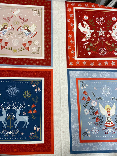 lewis and irene peace and joy christmas pillow cushion calendar panel red fabric shack malmesbury angel dove red blue