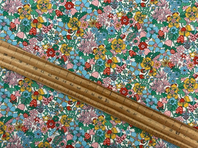 liberty everlasting flowertop forest flower floral blue yellow strawberry strawberries cotton fabric shack malmesbury