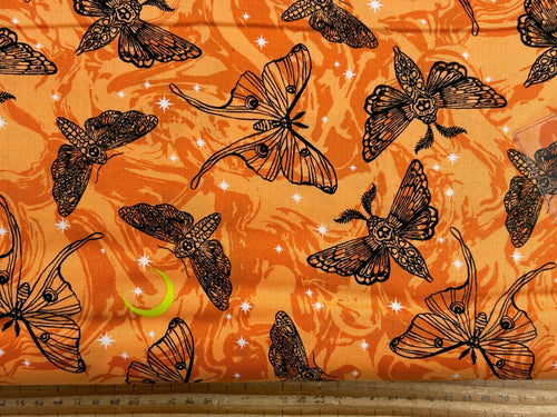 libs elliott andover makower phantasm halloween gothic mystic moths flame orange cotton fabric fabric shack malmesbury