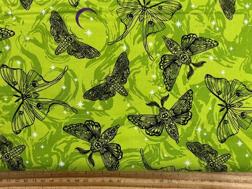 libs elliott andover makower phantasm halloween gothic mystic moths venom green cotton fabric fabric shack malmesbury