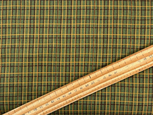 linn warme moda autumn forest woodland check plaid leaf green cotton fabric shack malmesbury