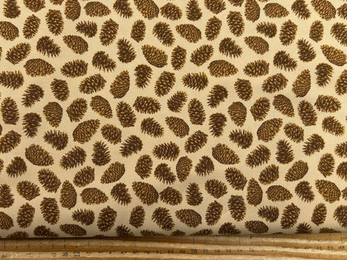 linn warme moda autumn forest woodland pine cone pinecones sand cotton fabric shack malmesbury