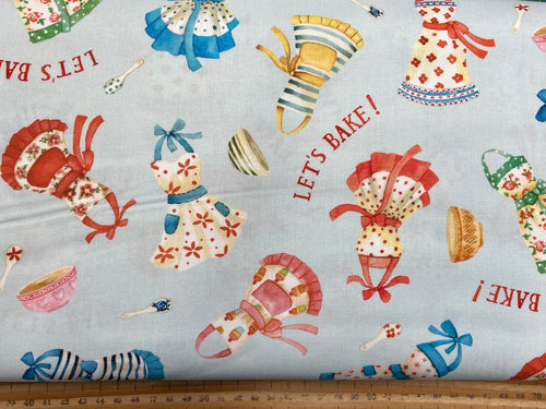 Louise Nesbit for Michael Miller Baked with Love Retro Aprons Blue Fabric by the 1/4 Metre*
