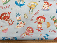 Louise Nesbit for Michael Miller Baked with Love Retro Aprons Blue Cotton Fabric by the 1/4 Metre*