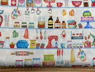 louise nesbit michael miller baked with love afternoon tea shop cream cakes shelves baking cake teapot gingham blue cotton fabric shack malmesbury