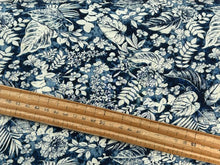lyocell tencel floral flower palm leaves rain forest blue soft drapey fabric shack malmebury