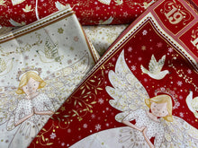 makower herald angels stack pic panels fabric shack cotton advent red cream with gold metallic malmesbury