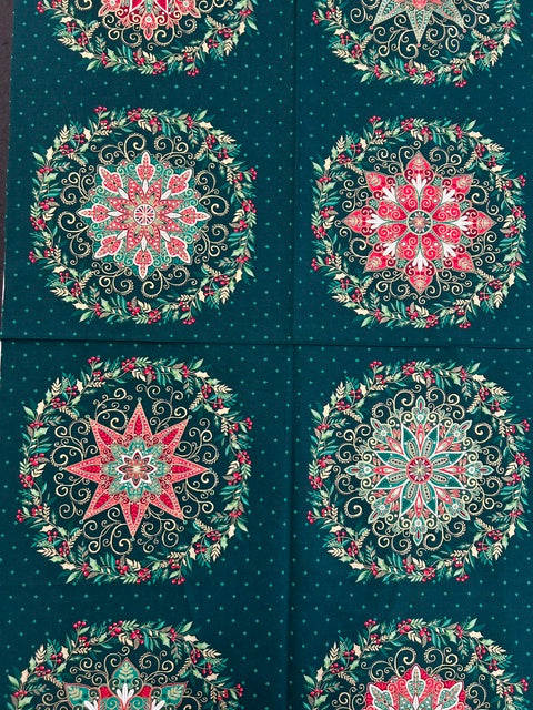 makower adorn christmas metallic bauble star flower circle placemat green panel cotton fabric shack malmesbury