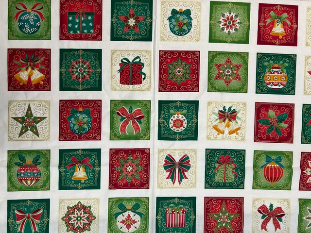 makower adorn christmas metallic bauble star flower coaster mug square cream panel cotton fabric shack malmesbury