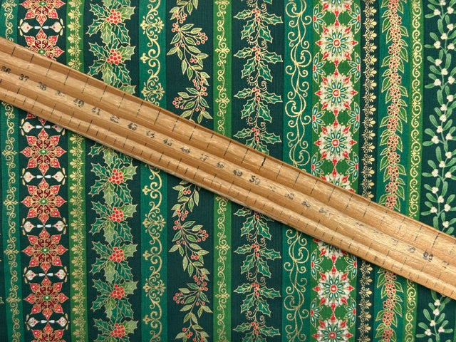 makower adorn christmas metallic garland stripe green cotton fabric shack malmesbury