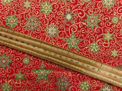 makower adorn christmas metallic ornate star red cotton fabric shack malmesbury