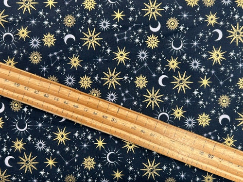 makower charmed cat cats moon stars galaxy galaxy black cotton fabric shack malmesbury