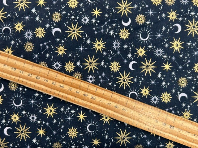 makower charmed cat cats moon stars galaxy galaxy black cotton fabric shack malmesbury