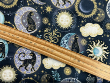 makower charmed cat cats moon stars galaxy twilight black cotton fabric shack malmesbury