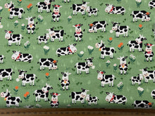 makower fun farm cows green farmyard cotton fabric shack malmesbury