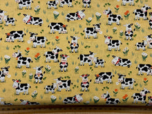 makower fun farm cows yellow lemon farmyard cotton fabric shack malmesbury