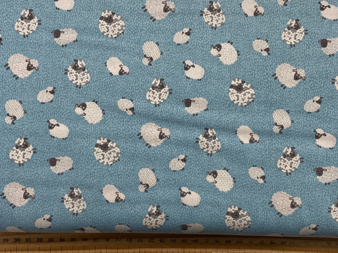 makower fun farm sheep light blue farmyard cotton fabric shack malmesbury