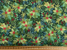 makower good tidings christmas metallic holly crystal holly bush green cotton fabric shack malmesbury