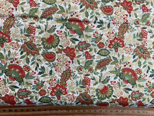 makower good tidings christmas metallic holly crystal sarasa cream cotton fabric shack malmesbury