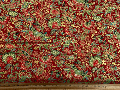 makower good tidings christmas metallic holly crystal sarasa red cotton fabric shack malmesbury