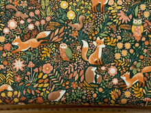 makower hello autumn fox owl hedgehog squirrel toadstool acorn mushroom green cotton fabric shack malmesbury