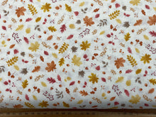 makower hello autumn leaves acorn trees toadstool mushroom cream cotton fabric shack malmesbury