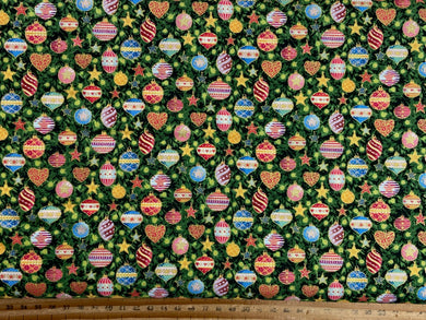 makower jolly st nick christmas metallic bauble green cotton fabric shack malmesbury