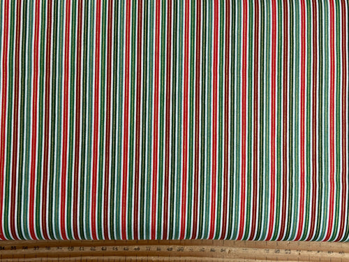 makower jolly st nick christmas metallic pin stripe green gold red cotton fabric shack malmesbury