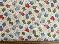 makower jolly st nick christmas metallic present gift cream cotton fabric shack malmesbury
