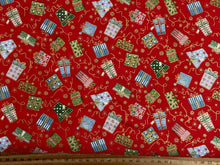 makower jolly st nick christmas metallic present gift red cotton fabric shack malmesbury