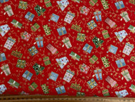 makower jolly st nick christmas metallic present gift red cotton fabric shack malmesbury