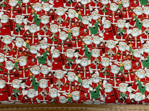 makower jolly st nick christmas metallic santa father christmas red white cotton fabric shack malmesbury