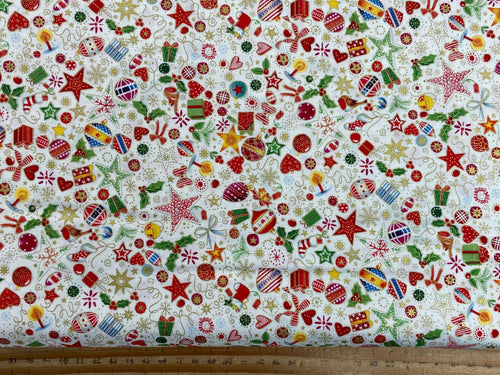 makower jolly st nick christmas metallic treasures white cotton fabric shack malmesbury
