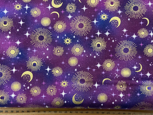 makower luna star moon constellation lilac cotton fabric shack malmesbury