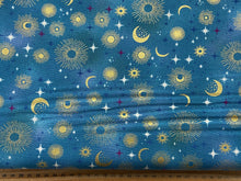 makower luna star moon constellation teal cotton fabric shack malmesbury