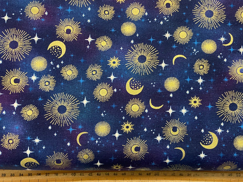 makower luna stars blue constellation cotton fabric shack malmesbury