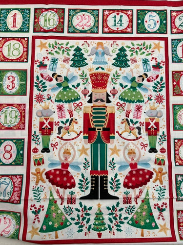 makower nutcracker christmas cotton fabric advent panel cream pocket shack malmesbury