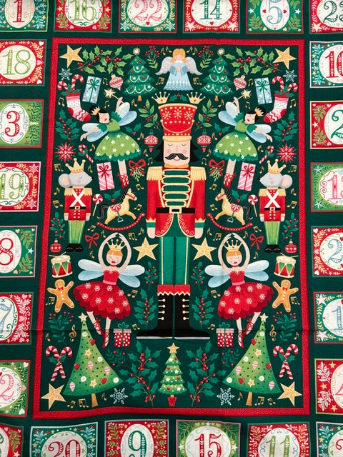 makower nutcracker christmas cotton fabric advent panel green pocket shack malmesbury