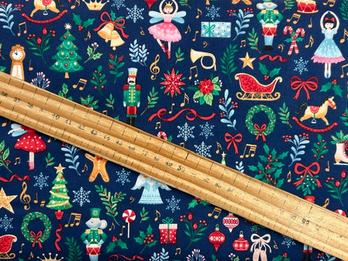makower nutcracker christmas cotton fabric fairytale blue shack malmesbury