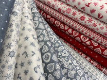 makower scandi 23 christmas cotton fabric shack malmesbury stag snowflake dove holly tree scatter red