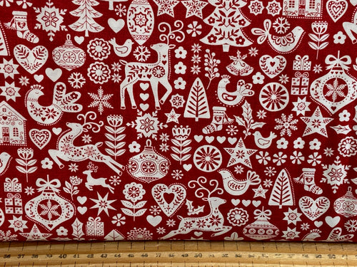 Makower Scandi 23 Christmas Icons Red Cotton Fabric by 1/4 Metre*