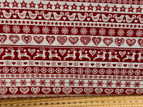 makower scandi 23 christmas cotton fabric shack malmesbury stag snowflake dove holly tree stripes red