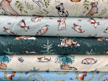 Man's Best Friend Winter Christmas Berry Wreath Blue Cotton Fabric by 1/4 Metre*