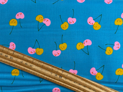 melody miller ruby star society trinketry cherry cherries bright blue cotton fabric shack malmesbury