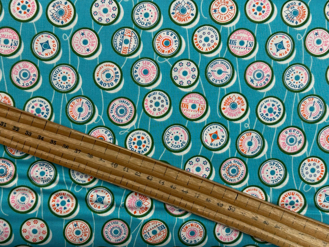 melody miller ruby star society trinketry cotton reels bright blue cotton fabric shack malmesbury