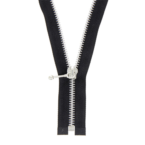 milward aluminium metal open end zip black silver fabric shack malmesbury 325_60_172